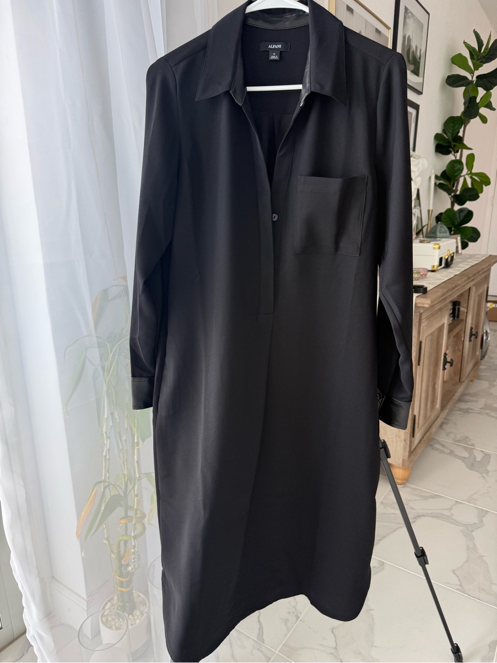 Alfani Black Long Sleeve Shirt Dress